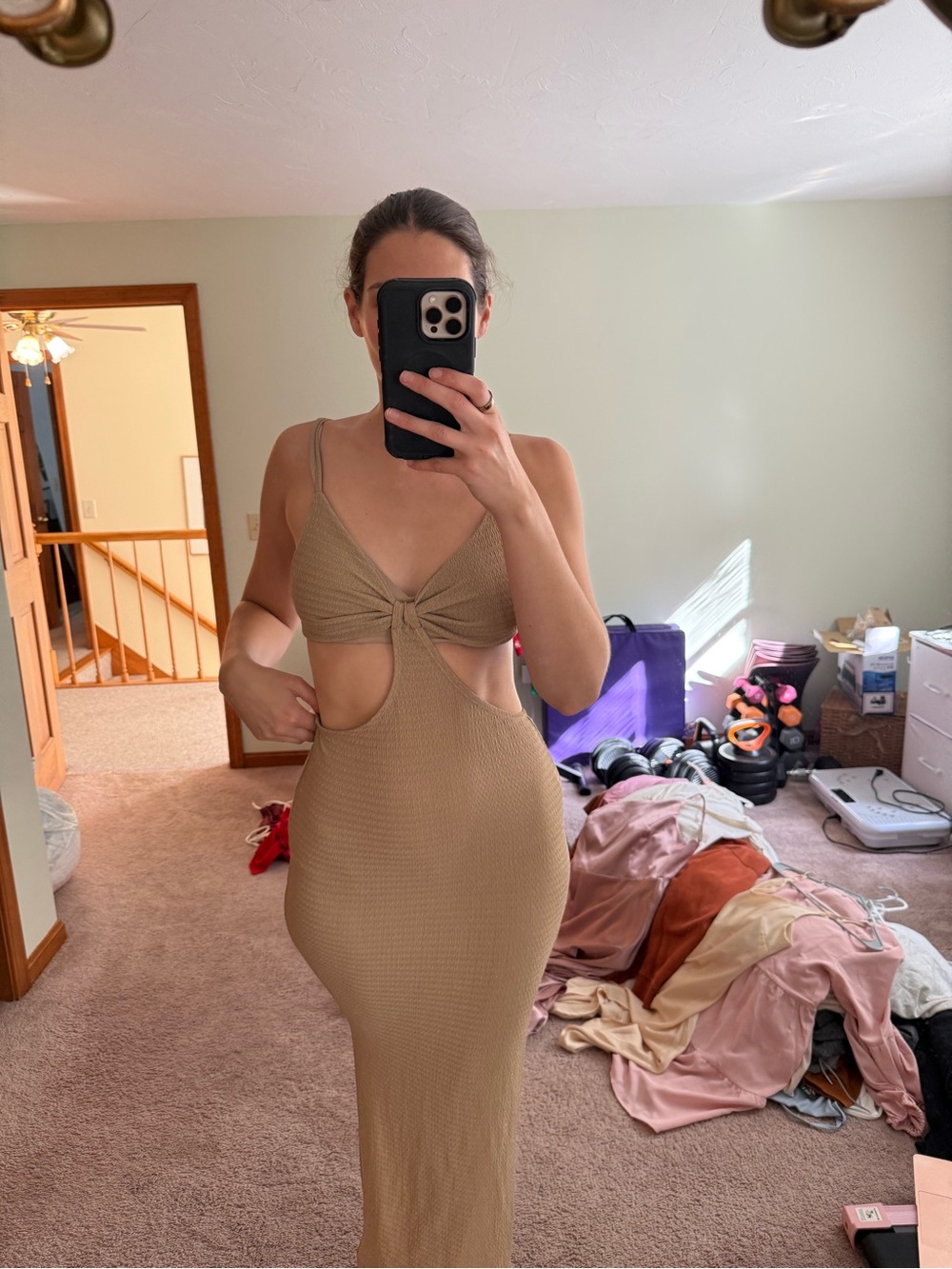 Amazon Beige Cutout Maxi Dress with Twist Front